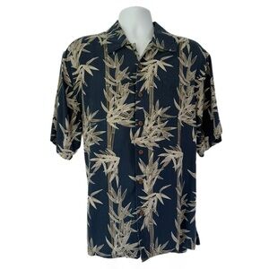 Jamaica Jaxx 100% Silk Hawaiian Shirt – Blue Bamboo Print – Size Large